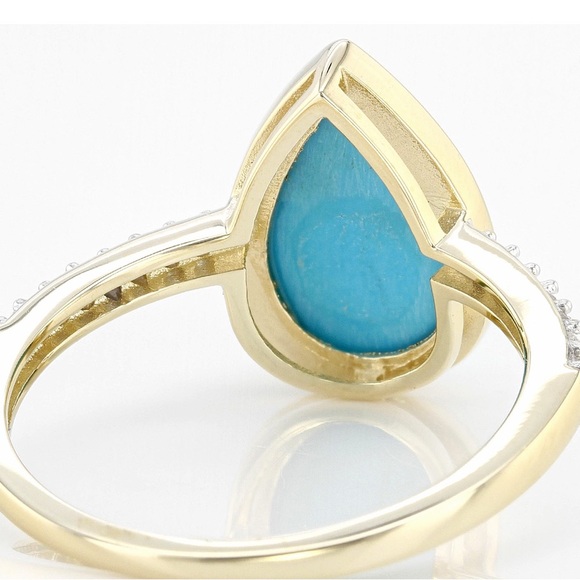Hold Sleeping Beauty Turquoise & Diamond (natural) 10k Yellow Gold Ring - Picture 5 of 9